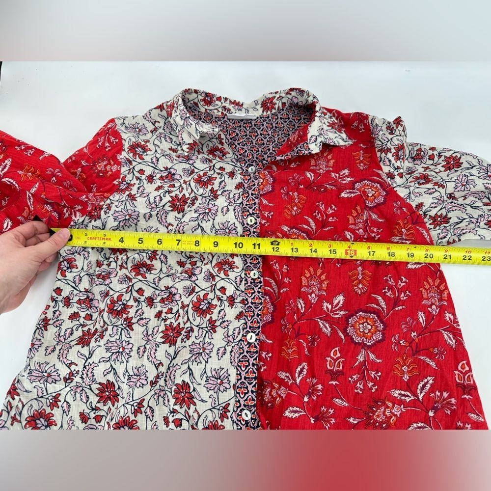 J.Jill Patchwork Floral Button Front Shirt Women’s Medium Red Cream Cotton Boho - Picture 8 of 8